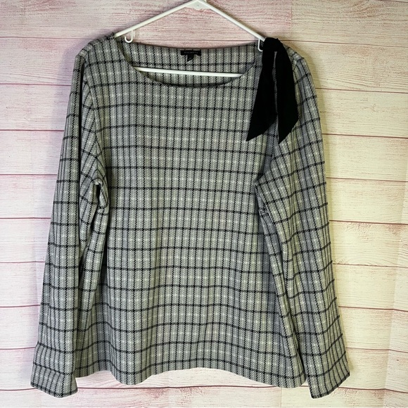 Talbots Gray Black White Jacquard Bow Detailed Long SleevesTop Size XL - Picture 2 of 6